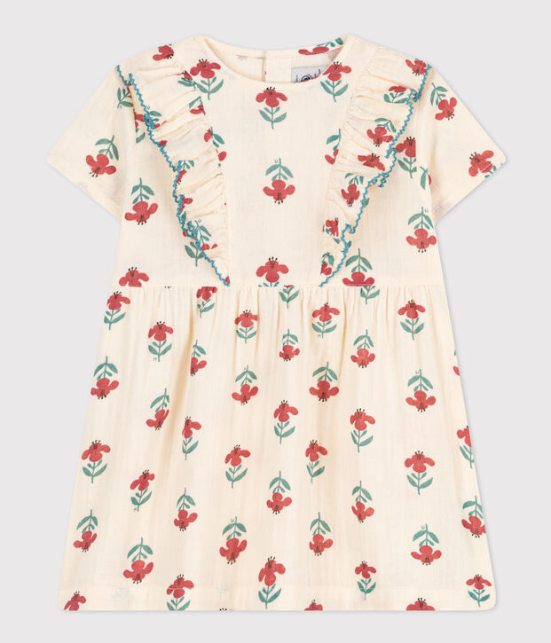 Robe manches courtes b&eacute;b&eacute;  en gaze de coton imprim&eacute;e &eacute;cru/multicouleur