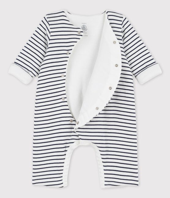 Combinaison longue rayée marinière en coton bio bébé blanc MARSHMALLOW/bleu SMOKING