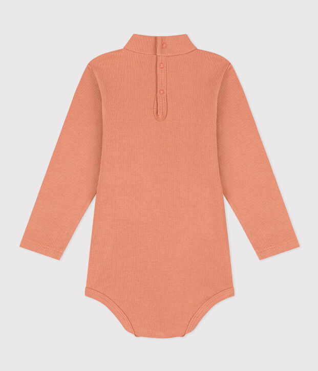 Body manches longues col roul&eacute; en coton b&eacute;b&eacute; rose