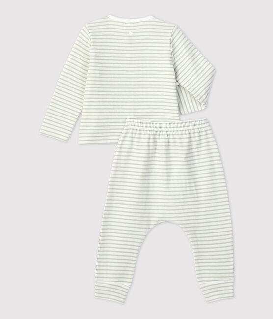 Ensemble 2 pièces rayé en tubique bio bébé blanc MARSHMALLOW/ HERBIER