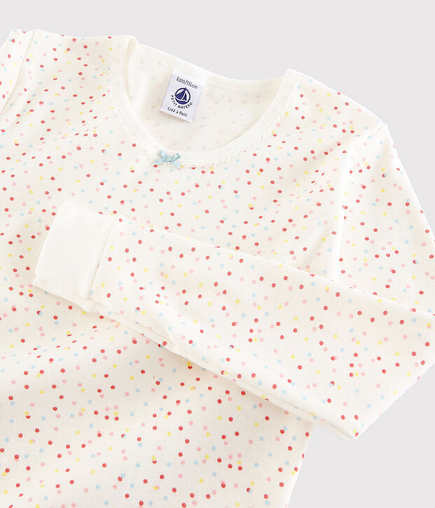 Pyjama snugfit pois multico petite fille en coton biologique blanc/multicouleur
