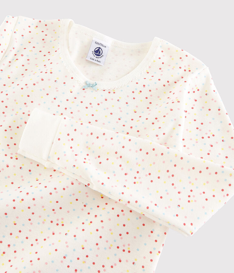 Pyjama snugfit pois multico petite fille en coton biologique blanc MARSHMALLOW/blanc MULTICO