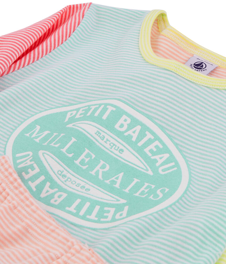 Pyjama petite fille en c&ocirc;te blanc/multicouleur