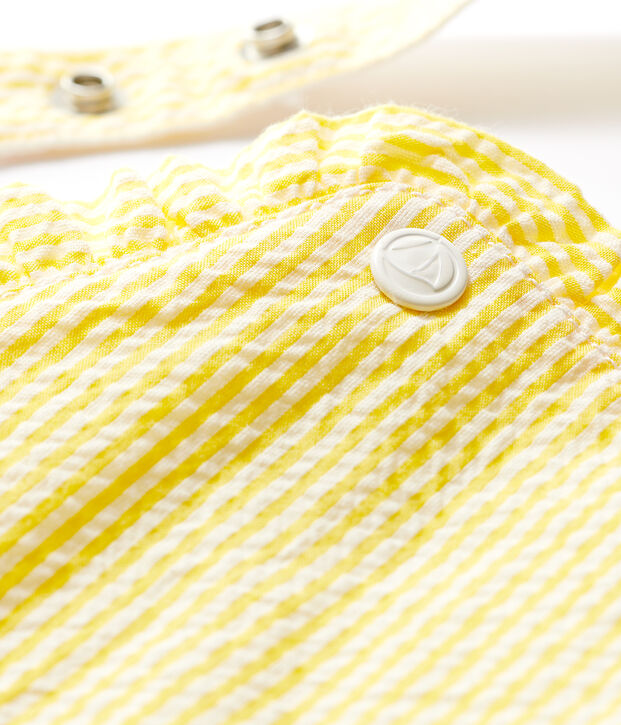 Salopette courte en seersucker ray&eacute; b&eacute;b&eacute; fille jaune/blanc
