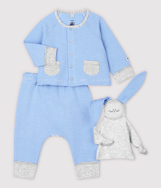 Ensemble 3 pièces bleu bébé en coton biologique bleu EDNA/blanc MARSHMALLOW