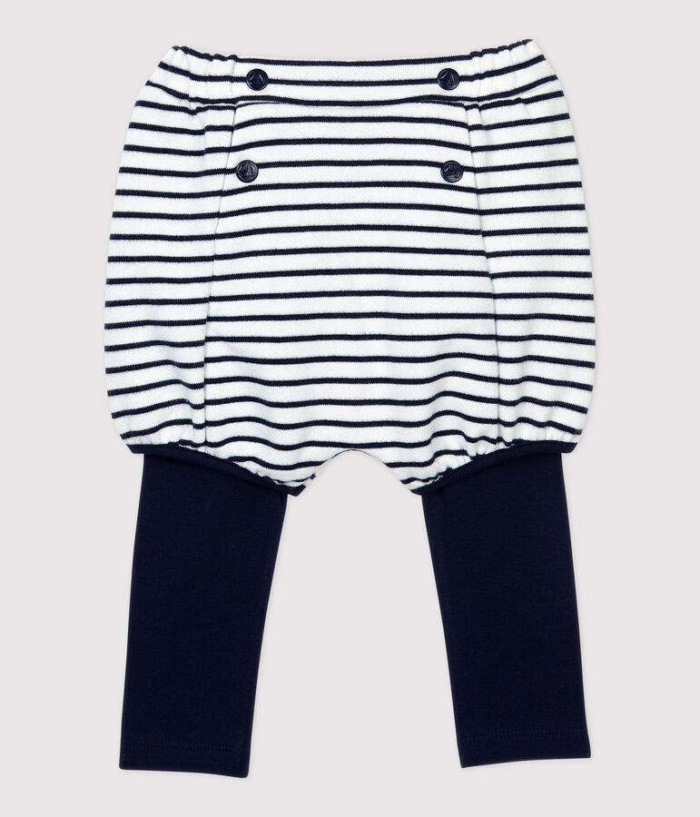 Short en coton b&eacute;b&eacute;. blanc MARSHMALLOW/bleu SMOKING