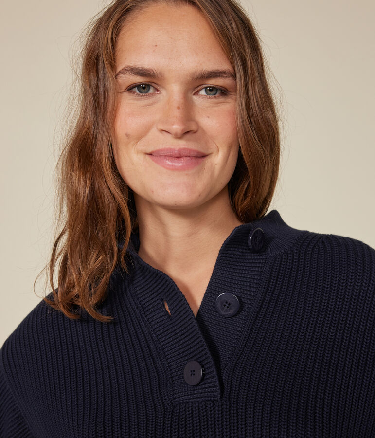 Pull col camionneur en coton femme bleu