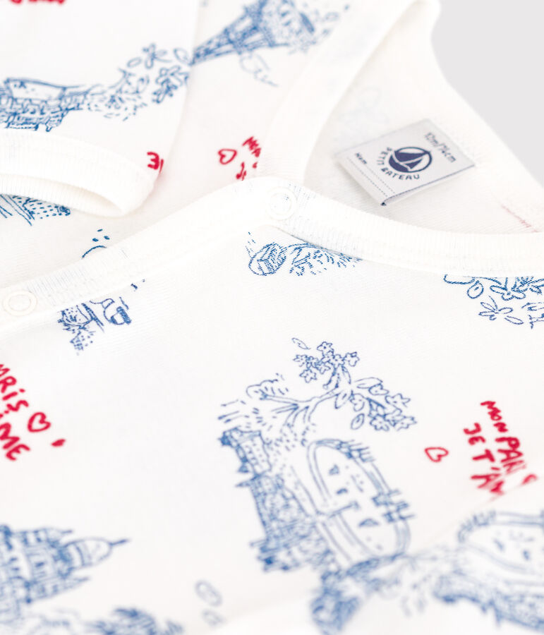 Pyjama b&eacute;b&eacute; en coton sans pieds motifs Paris blanc MARSHMALLOW/blanc MULTICO