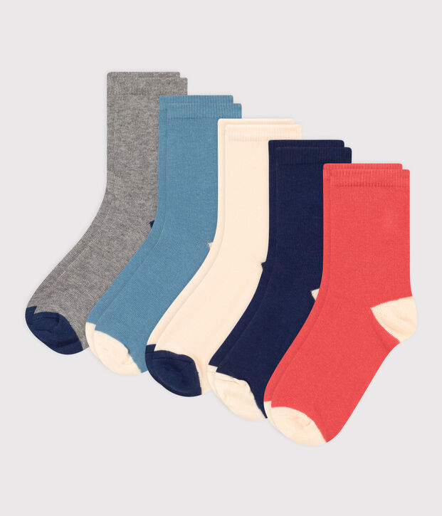 Lot de 5 paires de chaussettes unies enfant gar&ccedil;on-fille multicouleur
