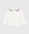 Blouse enfant en coton &agrave; col manches longues unie blanc