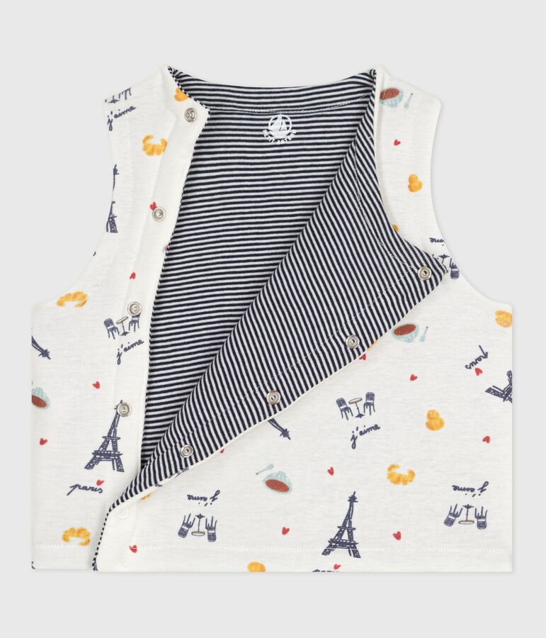 Gilet sans manche r&eacute;versible b&eacute;b&eacute; en coton imprim&eacute; MARSHMALLOW/ ADRIATIC