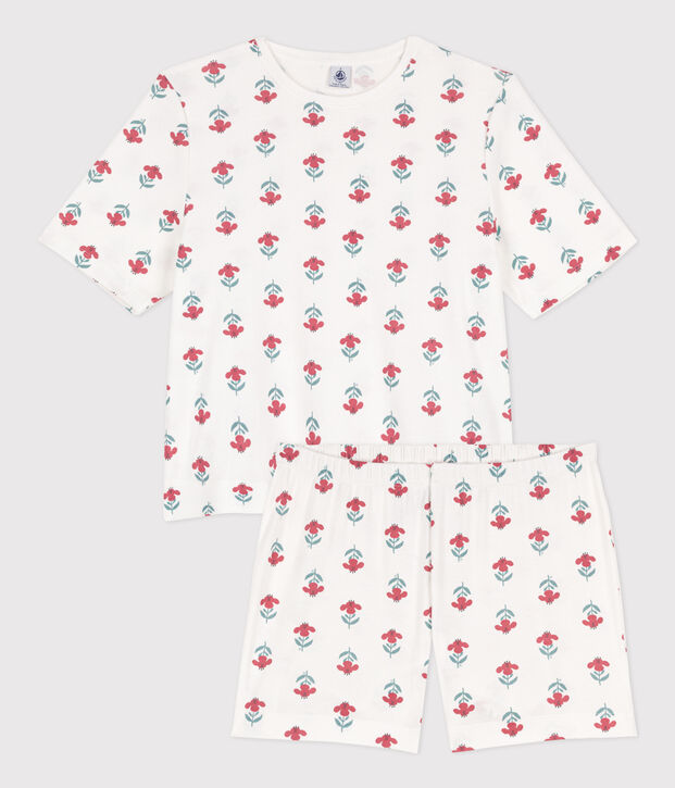 Pyjacourt fleurs en coton femme blanc/multicouleur