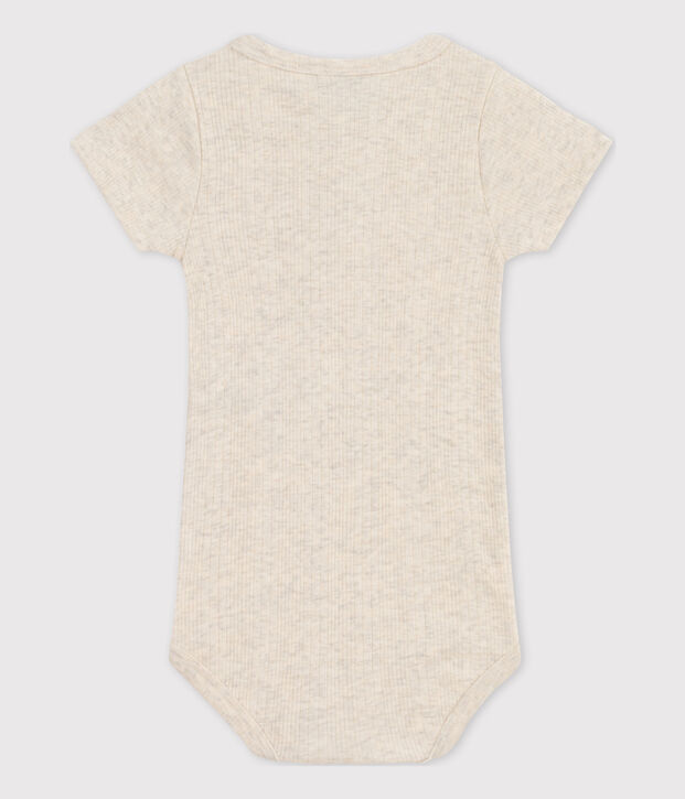 Body manches courtes col tunisien en coton b&eacute;b&eacute; beige chin&eacute;