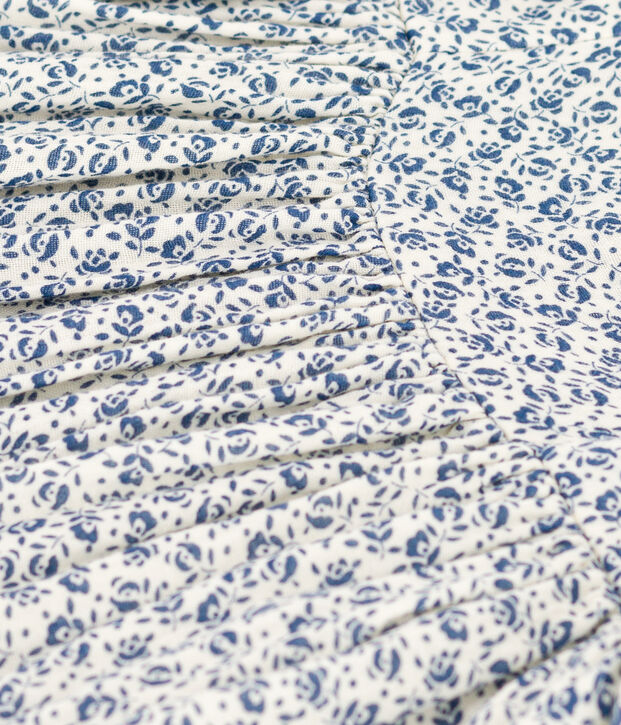 Robe imprim&eacute;e sans manche en gaze de coton enfant fille &eacute;cru/bleu