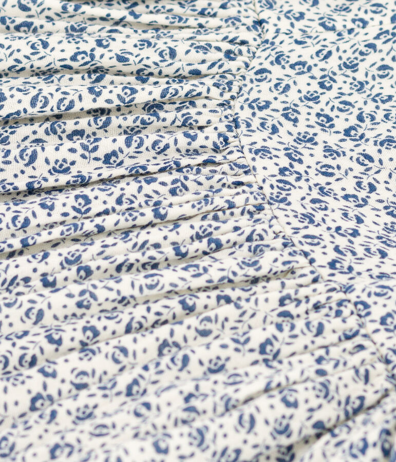 Robe imprim&eacute;e sans manche en gaze de coton enfant fille &eacute;cru/bleu