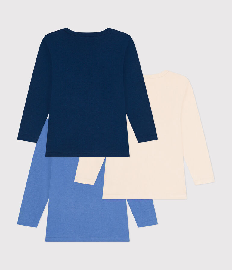 Lot de 3 tee-shirts &agrave; manches longues unis en coton enfant multicouleur