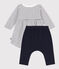 Robe marinière et legging en coton bébé blanc MARSHMALLOW/bleu SMOKING