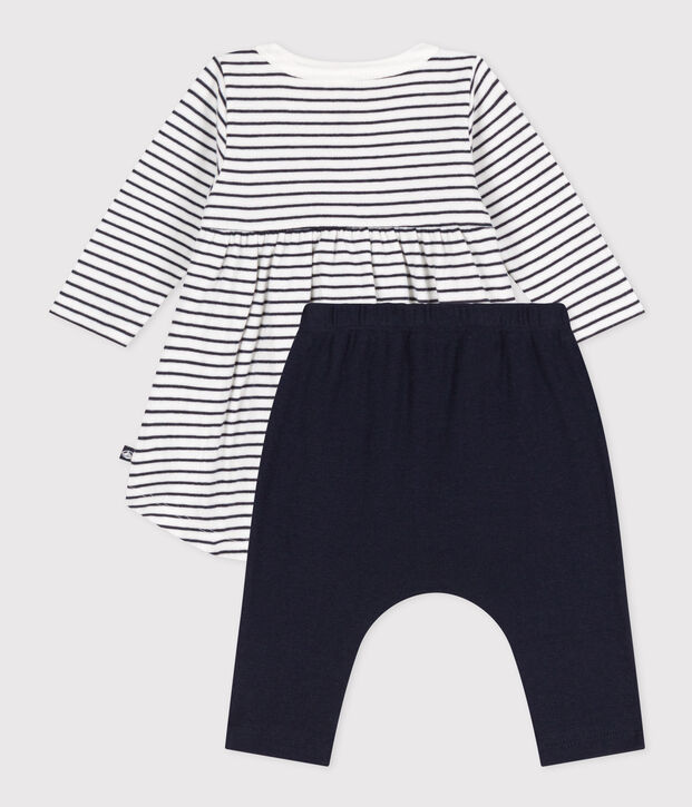 Robe marini&egrave;re et legging en coton b&eacute;b&eacute; blanc/bleu
