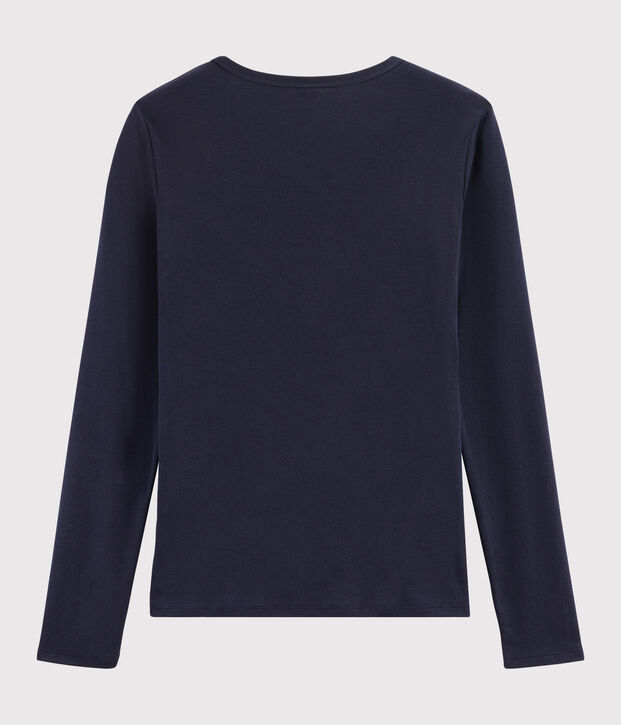 T-shirt col V iconique en coton Femme bleu marine
