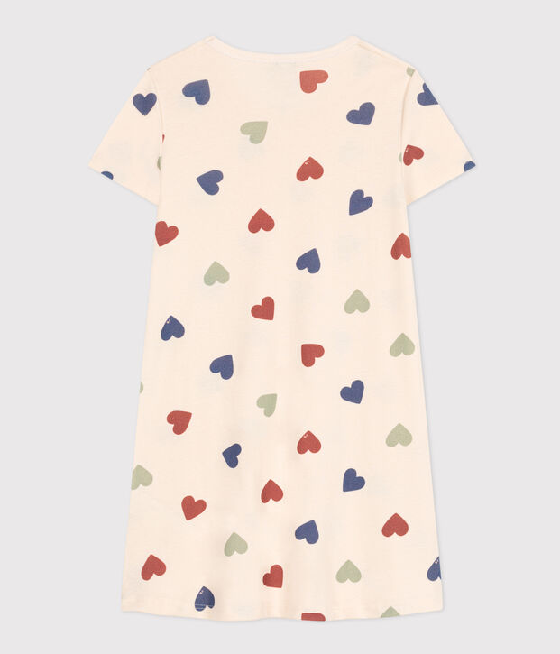 Chemise de nuit en coton motif c&oelig;ur enfant &eacute;cru/multicouleur