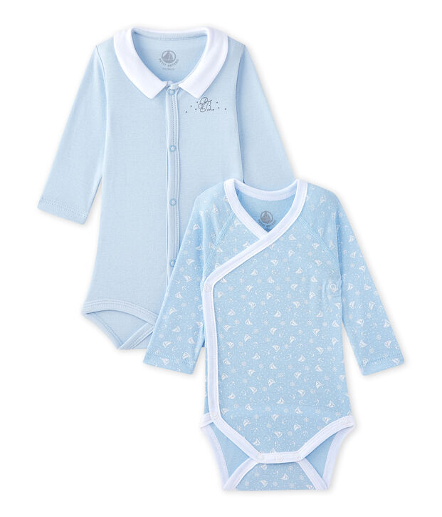Lot de 2 bodies naissance manches longues b&eacute;b&eacute; gar&ccedil;on blanc