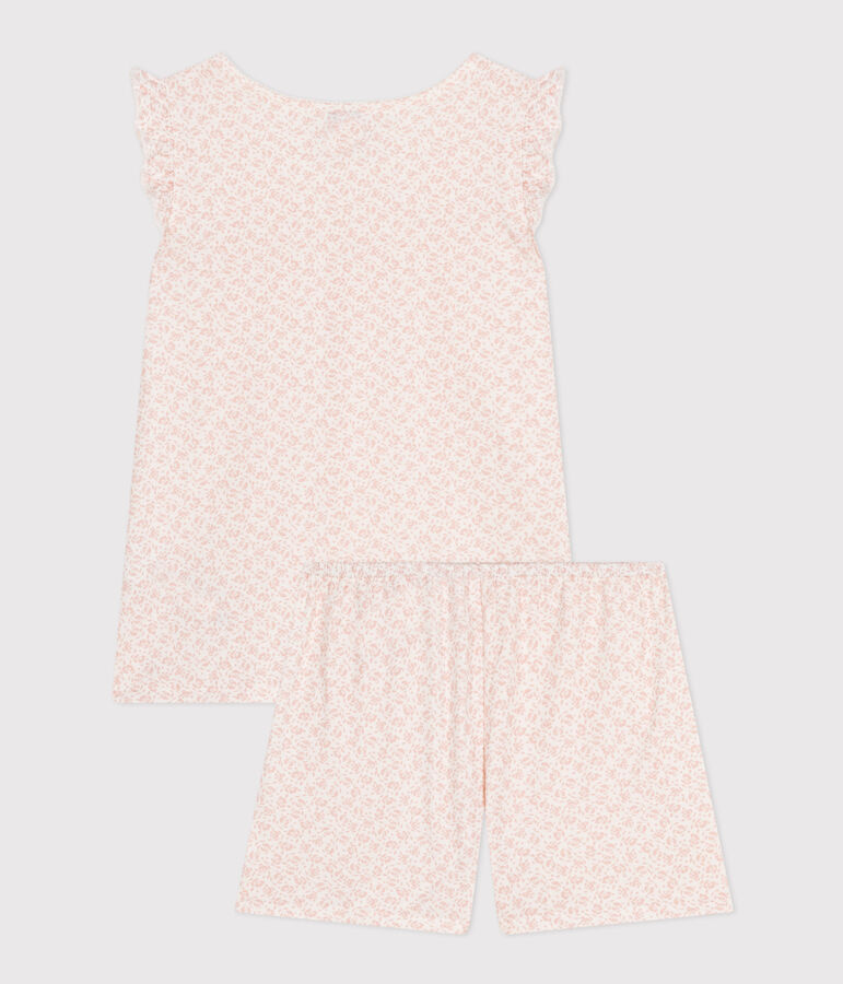 Pyjama short imprim&eacute; fleur en coton enfant MARSHMALLOW/ PANTY