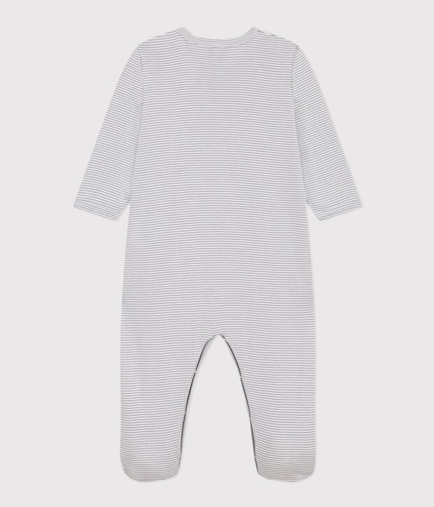 Pyjama b&eacute;b&eacute; milleraies en coton gris/blanc