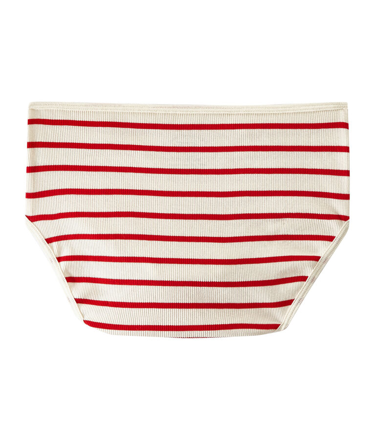 Culotte haute en c&ocirc;te 2x2 blanc/rouge