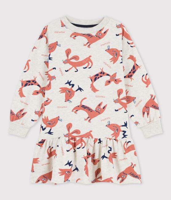 Robe manches longues en molleton enfant fille beige MONTELIMAR/blanc MULTICO