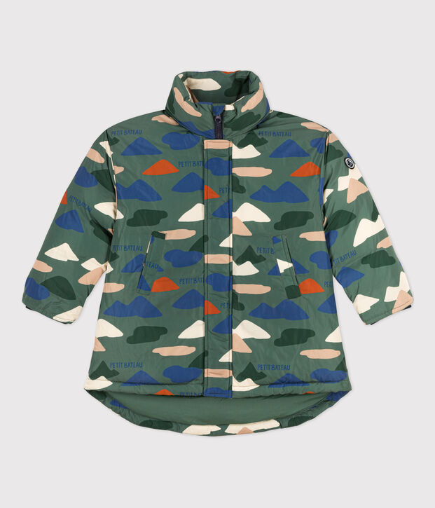 Doudoune mi-longue imprim&eacute;e enfant fille / gar&ccedil;on vert/multicouleur