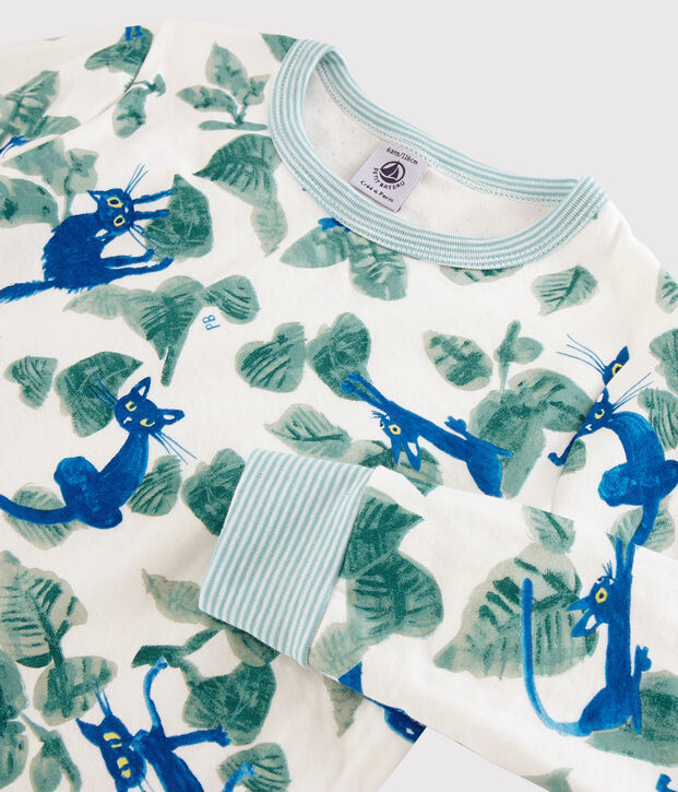 Pyjama imprim&eacute; chats petit gar&ccedil;on en tubique blanc/multicouleur