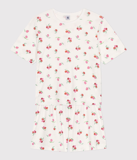 Pyjama short femme en coton imprimé fruits blanc MARSHMALLOW/blanc MULTICO