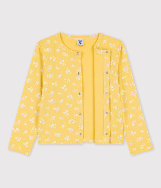 Cardigan imprim&eacute; en coton enfant fille jaune/blanc