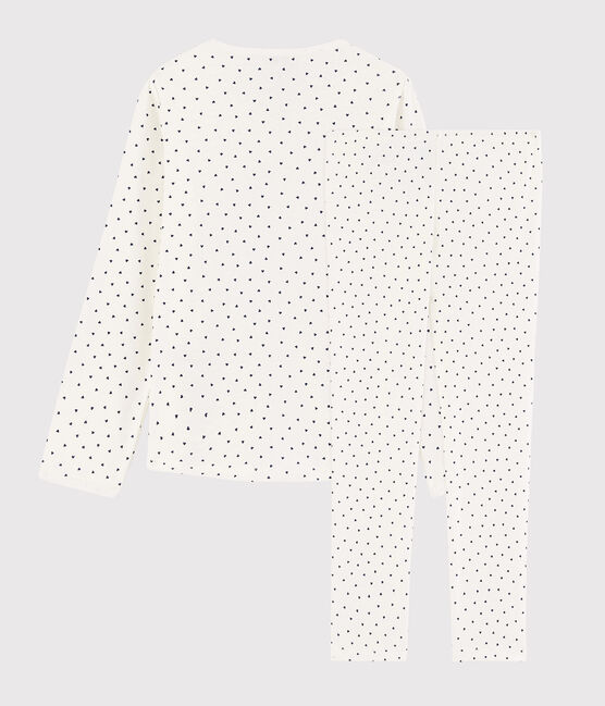 Pyjama à petits cœurs petite fille en coton blanc MARSHMALLOW/bleu MEDIEVAL