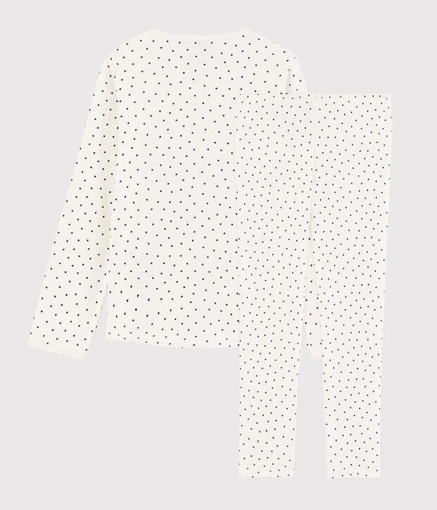 Pyjama &agrave; petits c&oelig;urs petite fille en coton blanc/bleu