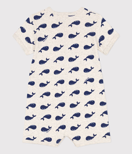 Combinaison courte baleines marines en coton bébé beige MONTELIMAR/bleu MEDIEVAL
