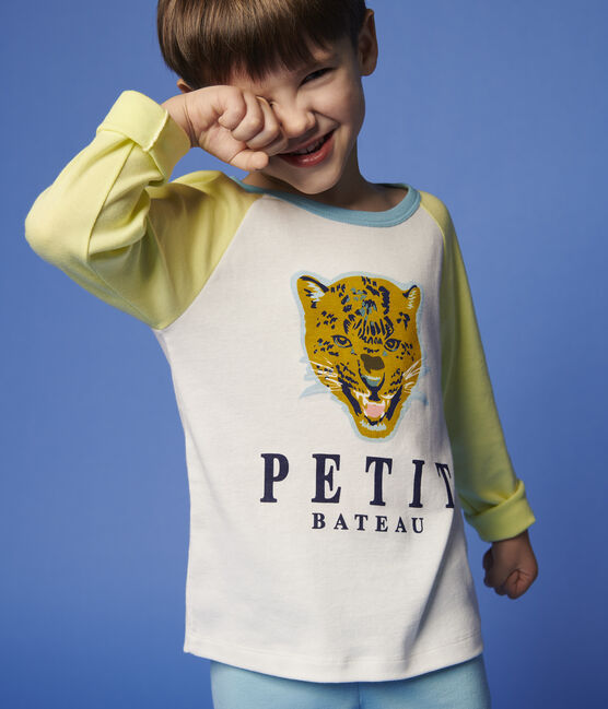 Pyjama motif léopard petit garçon en coton jaune SUNNY/blanc MULTICO