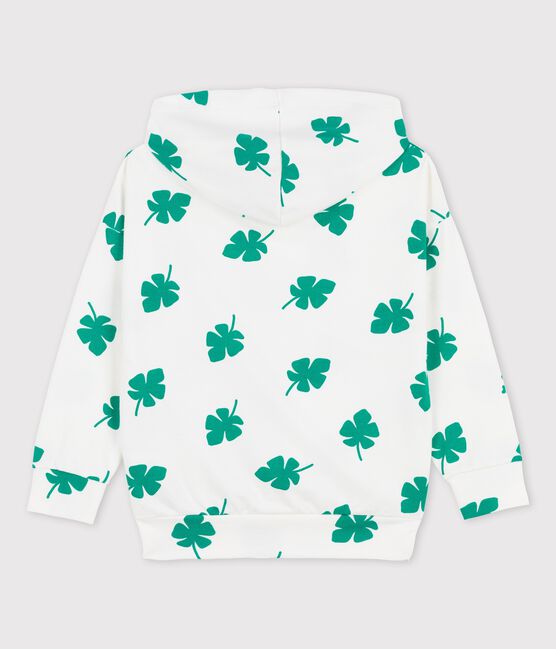 Sweatshirt à capuche en molleton enfant garçon blanc MARSHMALLOW/vert GAZON