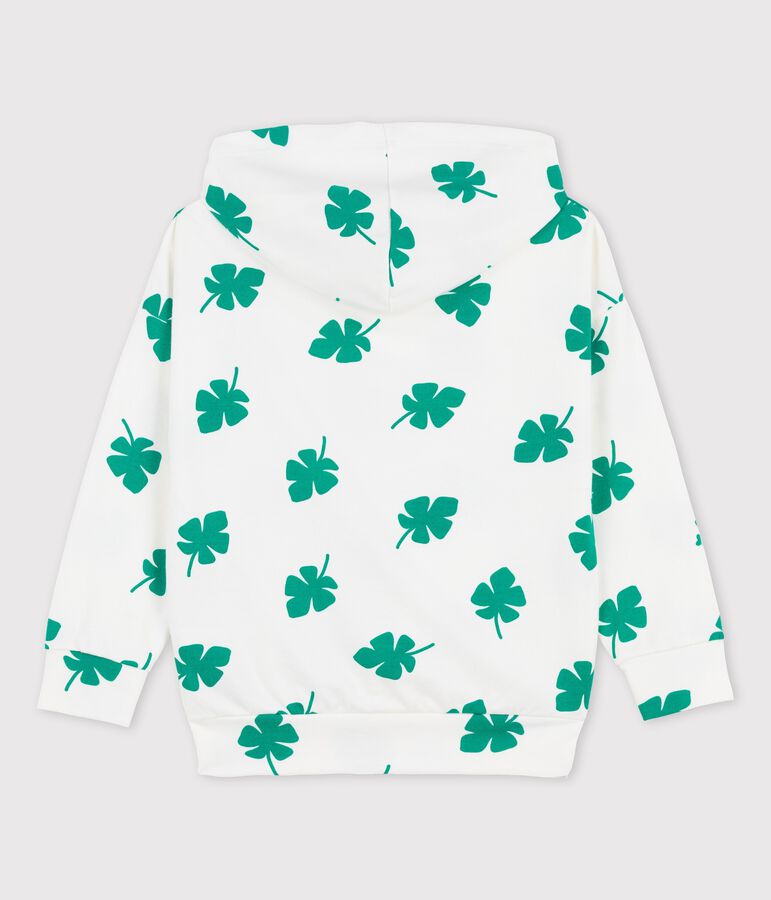 Sweatshirt &agrave; capuche en molleton enfant gar&ccedil;on blanc MARSHMALLOW/vert GAZON