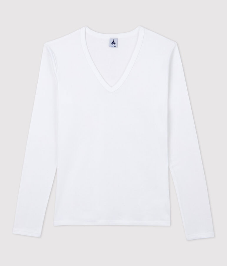 T-shirt col V iconique en coton Femme blanc