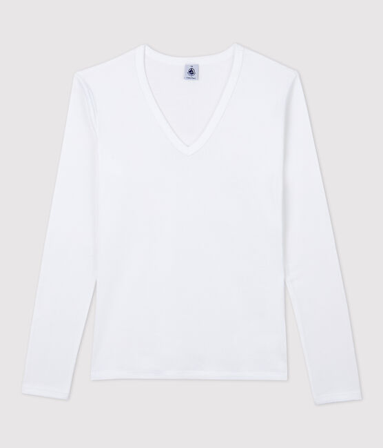 T-shirt col V iconique en coton Femme blanc ECUME