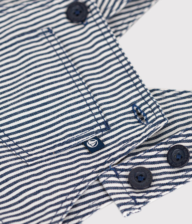 Salopette courte en toile b&eacute;b&eacute; bleu MEDIEVAL/blanc MARSHMALLOW