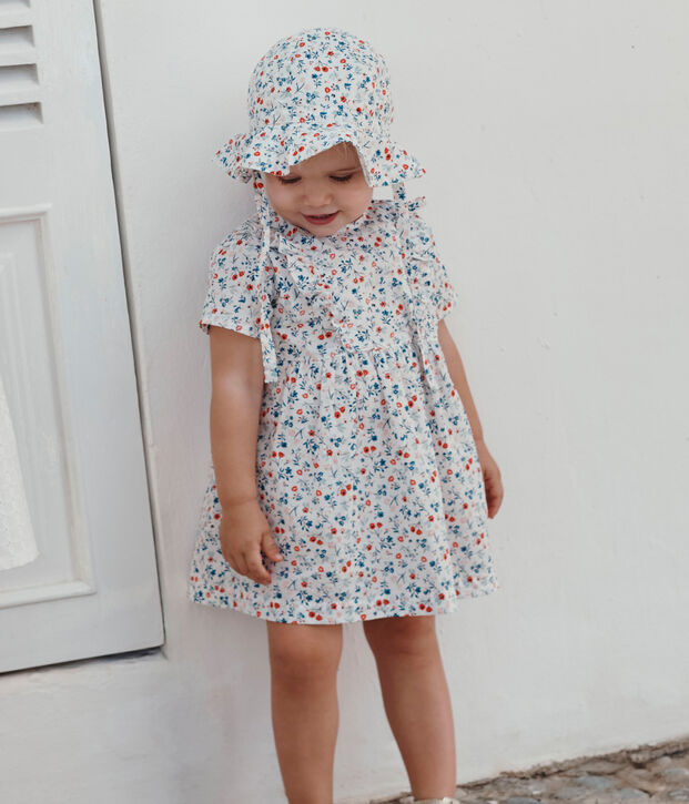 Robe b&eacute;b&eacute; en coton manches courtes, imprim&eacute;e &agrave; fleurs blanc/multicouleur