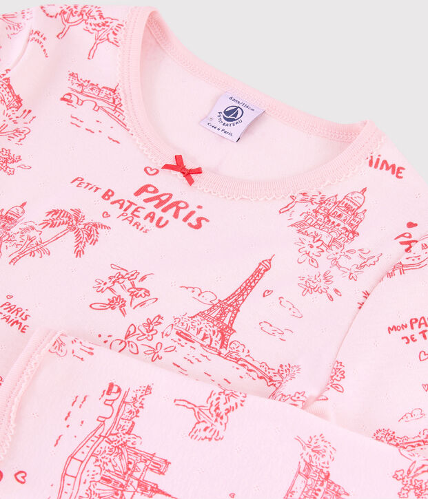 Pyjama toile de Jouy Paris petite fille en coton rose/rose