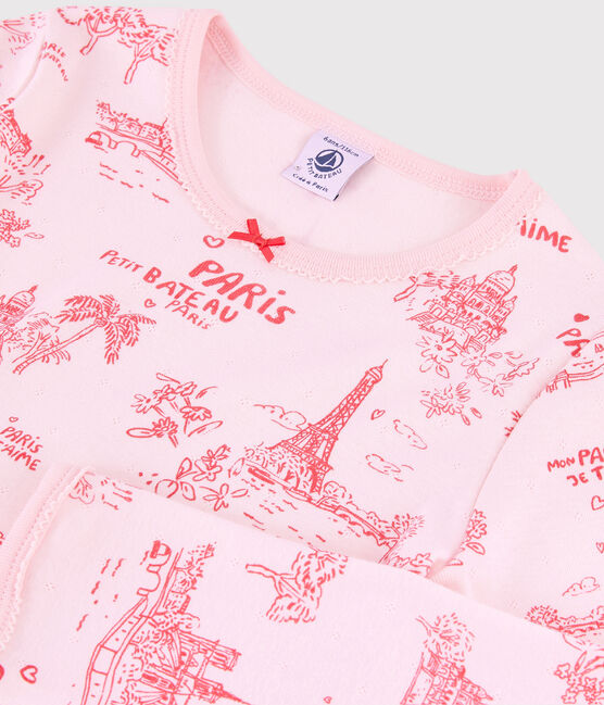 Pyjama toile de Jouy Paris petite fille en coton rose FLEUR/rose GROSEILLER