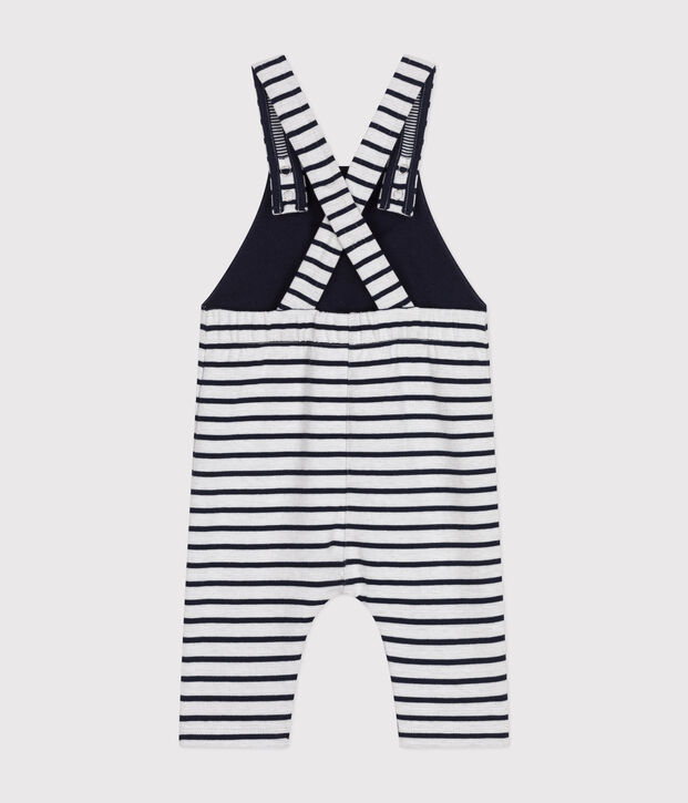 Salopette longue en double jersey ray&eacute;e b&eacute;b&eacute; blanc/bleu