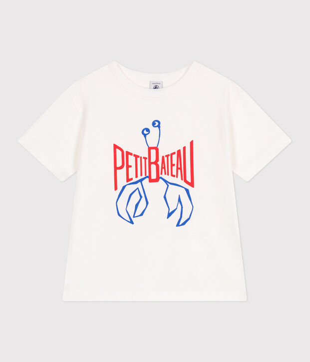 Teeshirt enfant en coton manches courtes imprim&eacute; blanc