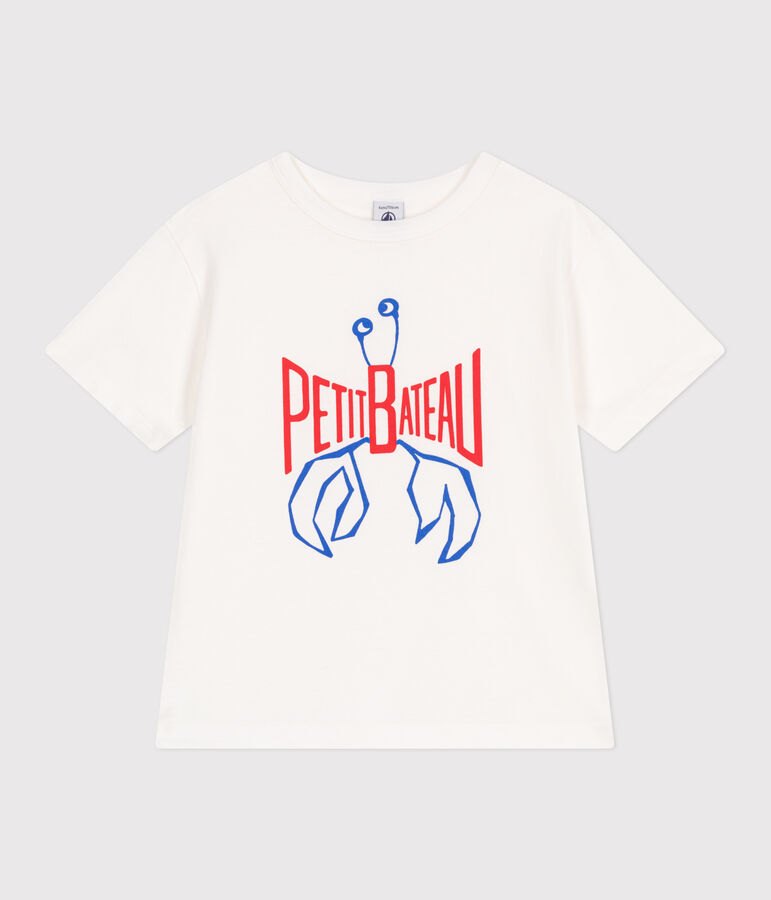 Teeshirt enfant en coton manches courtes imprim&eacute; blanc MARSHMALLOW