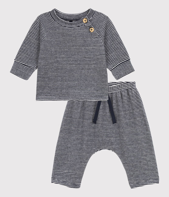 Ensemble 2 pièces bébé en velours en coton bleu SMOKING/blanc MARSHMALLOW