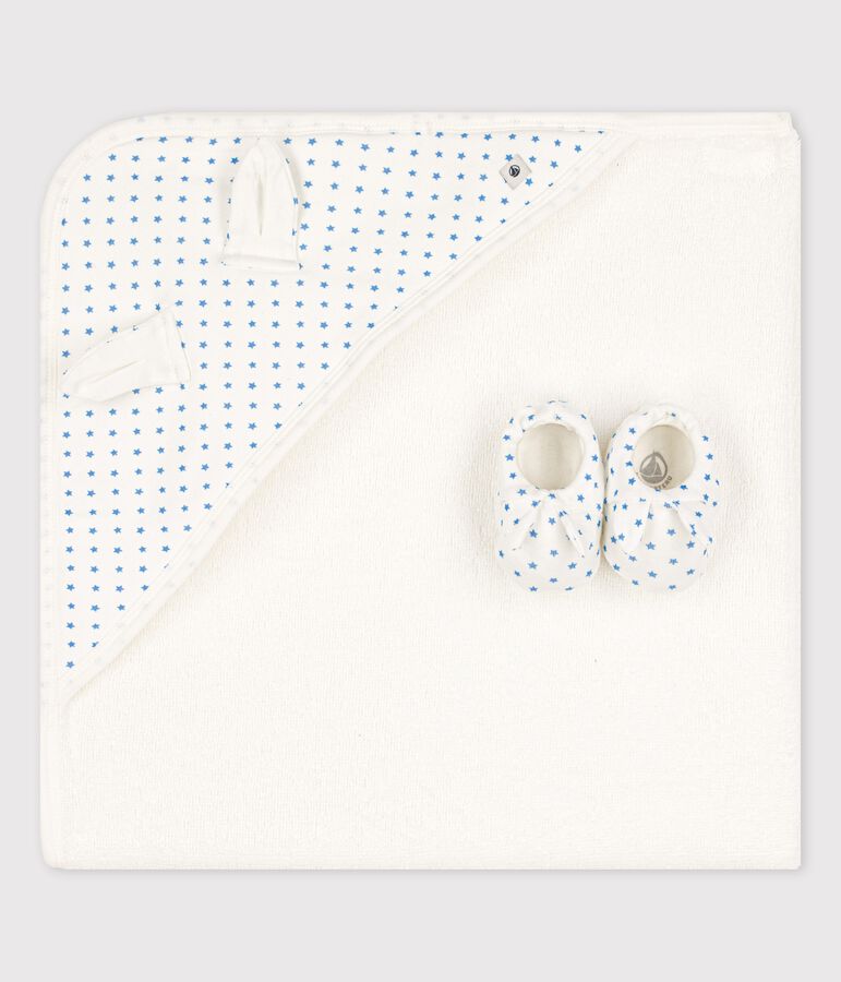 Carr&eacute; de bain b&eacute;b&eacute; en coton biologique blanc MARSHMALLOW/bleu BRASIER